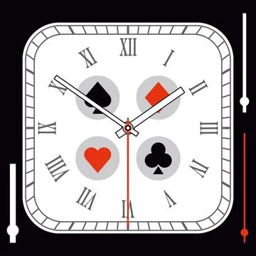 Vintage Rounded Square watch dial with arrows. Playing card suits on background Stock Illustration