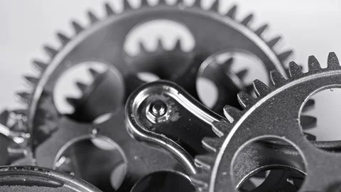 Vintage Rust Chrome Colored Gears Cogs Working Together 2 Stock Footage 164415638