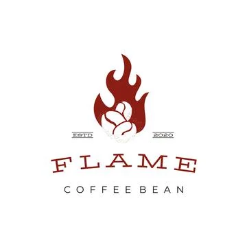 Vintage Rustic Coffee Bean Roaster with fire flame Logo design Stock Illustration