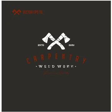 Vintage rustic Crossed Ax logo design Illustrazione stock