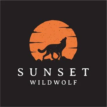 Vintage rustic hipster Howling Wolf Silhouette sunset / sunrise logo design Stock Illustration