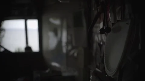 Vintage Rustic Log Cabin Wall of Pictures and Artifacts Stock Footage 129462899