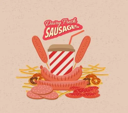 Vintage sausages vector poster Stock Illustration