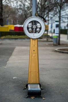Vintage scale in a public space. Stock Photos