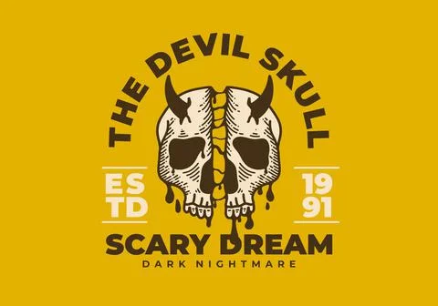 Vintage scary split skull illustration design Illustrazione stock