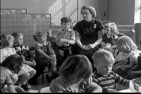Vintage School - Retro Kindergarten class 1950 archival footage Stock Footage 133099448