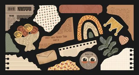 Vintage Scrapbook elements set. Scraps of Paper, Old Newspapers and Noteboo.. Stock Illustration