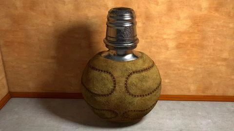 Vintage Scratched Worn Metal Drinking Bottle Leather 3D Model