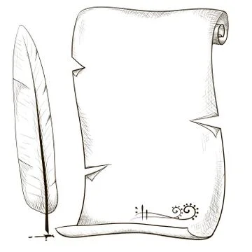 Vintage scroll with feather. イラスト素材