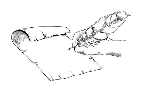 Vintage scroll. Hand writing with feather pen. Line sketch drawing. Parchment Stock Illustration