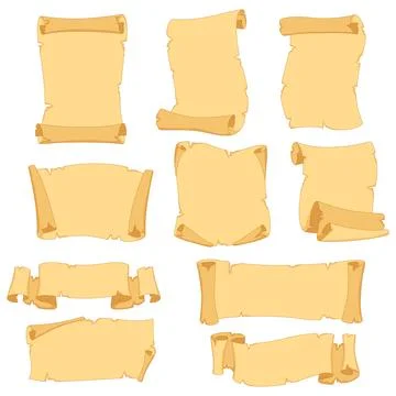 Vintage scrolls set. Image of papyrus or paper ancient. Stock Illustration