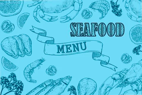 Vintage seafood restaurant flyer Stock Illustration
