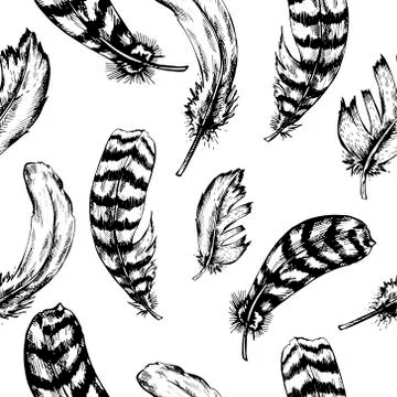 Vintage seamless background with vintage feather Stock Illustration
