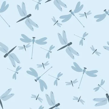 Vintage seamless blue pattern with dragonflies Stock Illustration