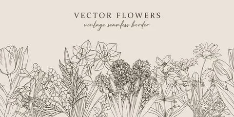 Vintage seamless border with spring flowers Stock Illustration