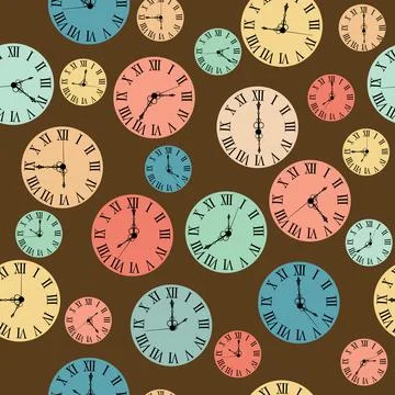 Vintage seamless with clock faces Stock Illustration
