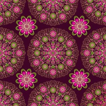 Vintage seamless dark purple pattern with lace circles Stock Illustration