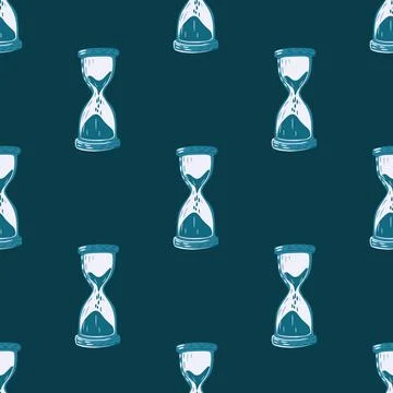Vintage seamless doodle pattern with hourglass ornament. Navy blue background 스톡 일러스트