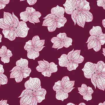 Vintage seamless doodle pattern with pink random outline flower elements shap Illustrazione stock