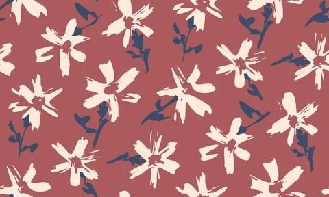 Vintage seamless floral pattern of cherry blossom or chamomile flowers in r.. Иллюстрация