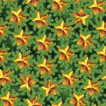 Vintage seamless holiday pattern with pine tree branches and stars Illustrazione stock