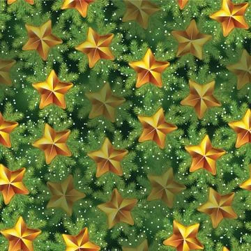 Vintage seamless holiday pattern with pine tree branches and stars 库存插图