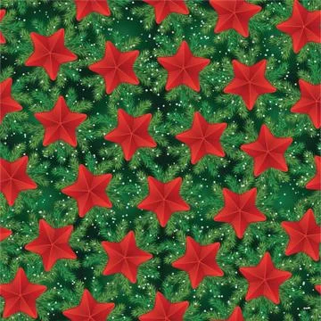 Vintage seamless holiday pattern with pine tree branches and stars Illustrazione stock