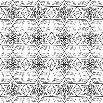 Vintage seamless linear floral pattern in damask / persian / turkish style. Stock Illustration