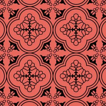 Vintage seamless linear floral pattern in damask / persian / turkish style. Stock Illustration