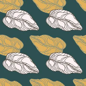 Vintage seamless nature pattern with white and orange leaf doodle shapes. Dar Stock Illustration