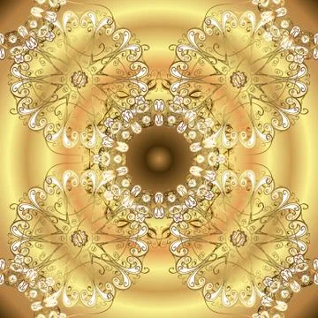 Vintage seamless pattern on a beige and yellow colors with golden elements. Vect Stock Illustration