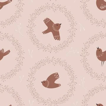 Vintage seamless pattern with birds and nests Stock Illustration