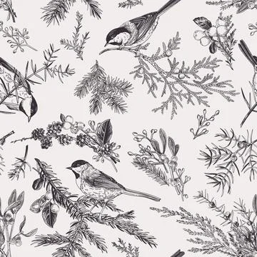 Vintage seamless pattern with birds. Illustrazione stock