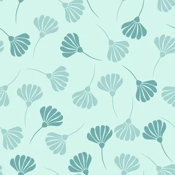 Vintage seamless pattern with blue colored flower ornament. Simple style bota Stock Illustration