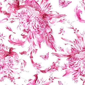 Vintage seamless pattern with blue pair of peacocks Stock Illustration