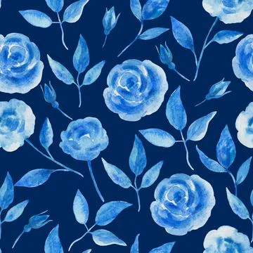 Vintage seamless pattern with blue roses and leaves in shabby chic decorative 스톡 일러스트