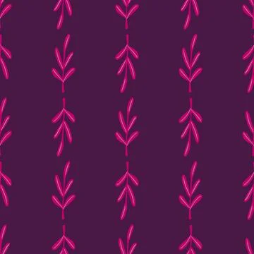 Vintage seamless pattern with botanic pink leaf twigs elements. Purple backgr Illustrazione stock