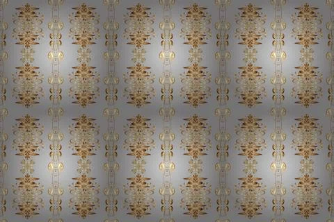 Vintage seamless pattern on a brown, beige and gray colors with golden elements. 스톡 일러스트