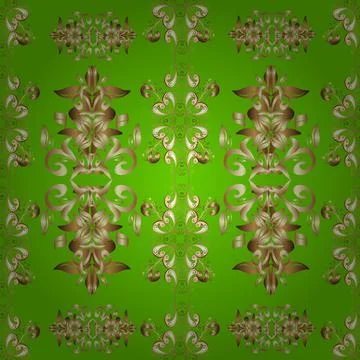 Vintage seamless pattern on a brown, green and beige colors with golden elements 스톡 일러스트