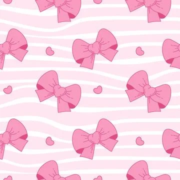 Vintage seamless pattern Coquette Pink Bow Ribbon on Groovy Distorted Strip.. Stock Illustration