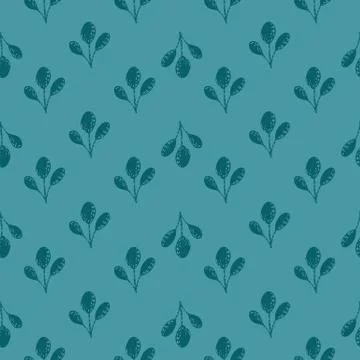 Vintage seamless pattern with decorative doodle branches little ornament. Blu Stock Illustration