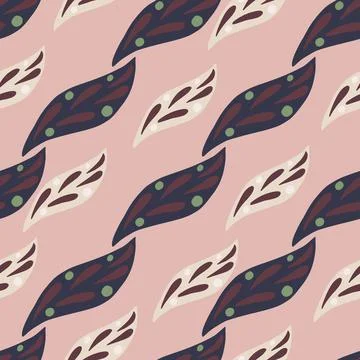 Vintage seamless pattern with doodle abstract leaf elements ornament. Pink pa Stock Illustration