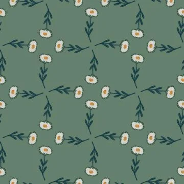 Vintage seamless pattern with doodle flowers shapes. Pastel green background. Stock Illustration