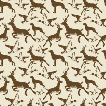 Vintage seamless pattern ducks, deers Stock Illustration