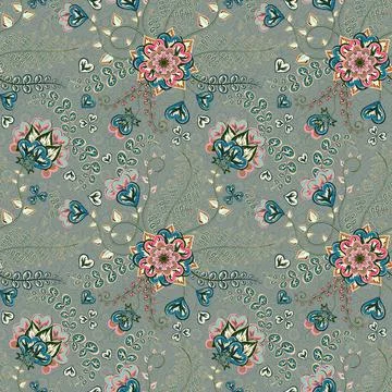 Vintage seamless pattern. Flowers background in eastern style. Stylized climbing イラスト素材