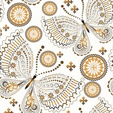 Vintage seamless pattern with gradient gold butterflies Stock Illustration