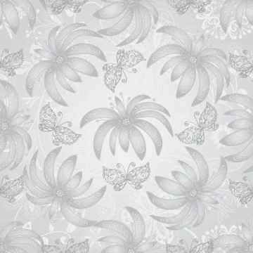 Vintage seamless pattern with gradient silvery flowers Stock Illustration