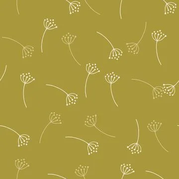 Vintage seamless pattern in green olive pale color with doodle dandelion flow 스톡 일러스트