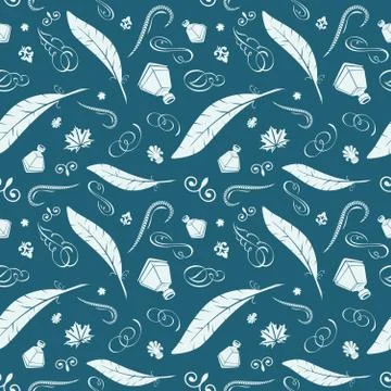 Vintage seamless pattern with hand-drawn feathers Stock Illustration