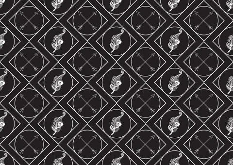 Vintage seamless pattern with hand-drawn feathers and arrows. Illustrazione stock